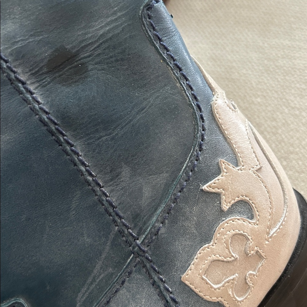 Donald J. Pliner Blue and Tan Leather Heeled Boots - Picture 10 of 10